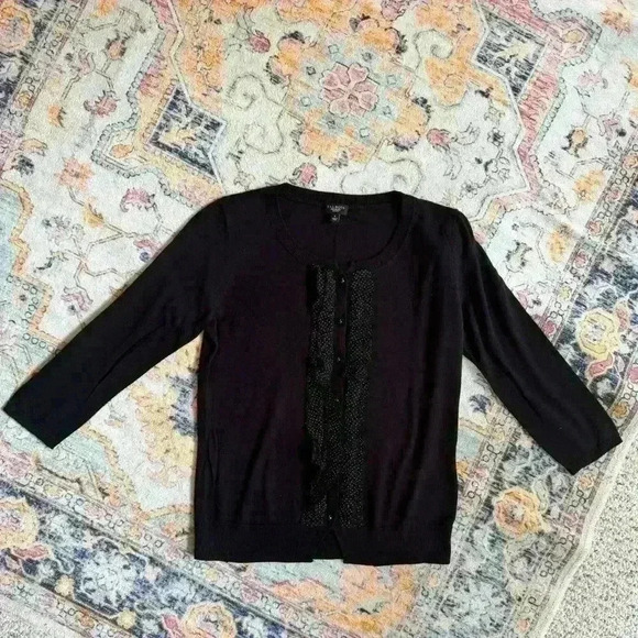 Talbots Sweater Womens Small Silk Cardigan Black Buttons Lightweight NWOT - Picture 1 of 4